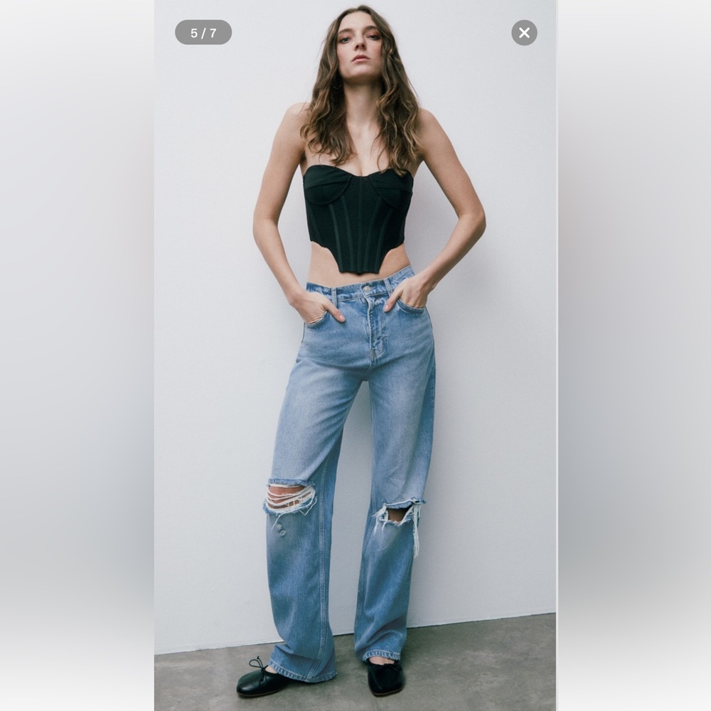 Reformation Wilder high rise wide leg Jean in isle destroyed